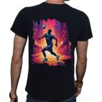 Beyaz Penguen Neon Spor T-Shirt Pamuklu Siyah Penye Basic Erkek Tişört - 2XL