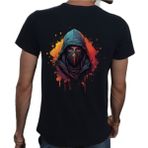 Beyaz Penguen Ninja T-Shirt %100 Pamuklu Siyah Penye Basic Erkek Tişört