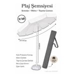 Beyaz Plaj Şemsiyesi 200 Cm Çap / 10 Telli + Bidon + Taşıma Çantası Dahil