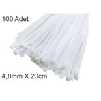 Beyaz Plastik Cırt Kelepçe 4.8x20cm Kablo Bağı Elektrik Kablosu 1