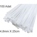 Beyaz Plastik Cırt Kelepçe 4.8X25CM Kablo Bağı Elektrik Kablosu 100 Adet