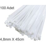 Beyaz Plastik Cırt Kelepçe 4.8X45CM Kablo Bağı Elektrik Kablosu 100 Adet