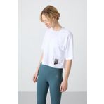 Beyaz Polyester Nefes Alan Dokulu İnce Esnek Oversize Fit Performans Kadın T-Shirt - 97284