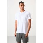 Beyaz Polyester Nefes Alan Dokulu İnce Esnek Standart Fit Erkek Performans T-Shirt - 88388