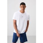 Beyaz Polyester Nefes Alan Dokulu İnce Esnek Standart Fit Erkek Performans T-Shirt - 88391