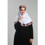 Beyaz Pratik Hazır Geçmeli Tesettür Eşarp Sandy Renkli Desenli Fileli 2401_42