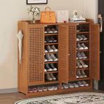 Beyaz Rattan Ayakkabı Dolabı Yerden Tasarruflu 8 Katmanlı Bambu Raflar İnce Kapılı Kahverengi Ayakkabı Saklama Koridorları için 117x32x95cm (4 Kapı)