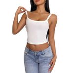 Beyaz Renk Kalın Askılı Düz Desensiz Likralı Fitilli Kaşkorse Crop Top Bluz