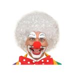 Beyaz Renk Kıvırcık Afro Bonus Peruk Saç ve Kırmızı Sünger Burun Seti (5440)