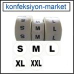 Beyaz Renk Yapışkanlı Beden Etiketi ( S-M-L-XL-XXL) 5 Rulo