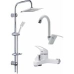 Beyaz Robot Yağmurlama Duş Seti Banyo Mutfak Lavabo Bataryası 3'lüpirinç Musluk Seti