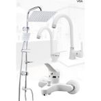 Beyaz Robot Yağmurlama Duş Seti Banyo Mutfak Lavabo Bataryası Pirinç Musluk Seti