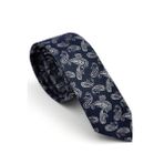 Beyaz Şal Desenli Lacivert Dokuma Kumaş Mendilli Slim Fit Kravat / SDK-230209 SDK230209