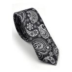 Beyaz Şal Desenli Siyah Dokuma Kumaş Mendilli Slim Fit Kravat / SDK-230206 SDK230206