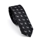 Beyaz Şal Desenli Siyah Dokuma Kumaş Mendilli Slim Fit Kravat // SDK-240809 SDK240809