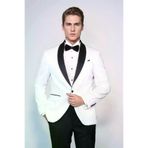 Beyaz Şal Yaka Simli Slim Fit Smokin Ceket - Wessi