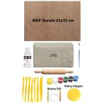Beyaz Seramik Hamuru 2 kg Kil 25x35 Duralit Ebeşuar Seti 6x15 ml Akrilik Set Vernik Ahşap Merdane