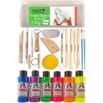 Beyaz Seramik Hamuru 2 kg Seramik Başlangıç Seti Ebeşuar Modelleme Monalisa 6 Renk Neon Akrilik Boya Fırça 70ML Heykel - Standart