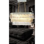 Beyaz Şeritli 70x30 Cm Lik Kristal Taşlı Lüks Avize - Yatak Odası - Salon - Mutfak - Hol Altın