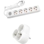 Beyaz Set Multi-Let 5'li Anahtarlı Topraklı Ç.k. Grup Priz 2 Metre + 3'lü Yonca Fiş-Priz