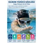 Beyaz Silikon Yüzücü Gözlüğü Uv Filtre Buğu Önleyici Havuz Deniz Yetişkin Çocuk Gözlük