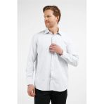 Beyaz - Siyah Çizgili Desen Sert Yaka Uzun Kol Cepli Comfort Fit Pamuklu Gömlek 1004255275