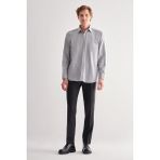 Beyaz - Siyah Sert Yaka Çizgili Desen Uzun Kol Comfort Fit Pamuklu Gömlek 1004255178 - XL