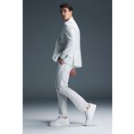 Beyaz Slim Fit Çizgili Kruvaze Keten Takım Elbise | 54