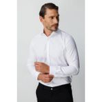 Beyaz Slim Fit Dar Kalıp Klasik Yaka Düz Uzun Kollu Cepsiz %100 Pamuk Non Iron Ütü İstemeyen Gömlek