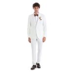 Beyaz Slim Fit Düz Çıkma Şal Yaka Smokin Damatlık - 52