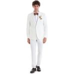 Beyaz Slim Fit Düz Çıkma Şal Yaka Smokin Damatlık - 54