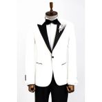 Beyaz Slimfit Sivri Yaka Damatlık Ceket - 50