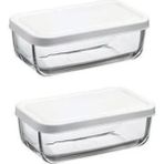 Beyaz Snow Box Kapaklı Cam Saklama Kabı 2'li Set, Pratik ve Şık Mutfak Gereçleri - Ahşap - Seçenek 1