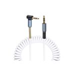 Beyaz - Spiralli - Telefon Aux Ses Kablosu 3,5mm Altın L Uç Kırılmaz 90 Derece Açıl Tip 1.8mt