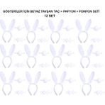 Beyaz Tavşan Kostüm Seti – Taç, Papyon, Kuyruk (12’li Paket) - Seçenek