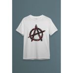 Beyaz Tişört Vintage Logo Anarchy Symbol Anarşi Retro Baskılı Unisex T-Shirt - 001-Beyaz
