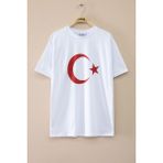 Beyaz Türk Bayrağı Baskılı Bisiklet Yaka Çocuk T-Shirt 20551 - 12 - 13 Yaş