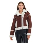 Beyaz Tüy Krop Aviator Kadın Kürk Kaban 2XL