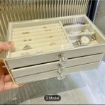 Beyaz Üç Çekmeceli Takı ve Mücevher Organizer, Düzenli Saklama, 13X23X10 cm - Ahşap - Bej - Siyah