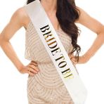 Beyaz Üzeri Altın Büyük Bride To Be Yazılı Simli Işıltılı Kuşak Kemer 10 cm Genişlik (4767)