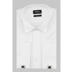 Beyaz Uzun Kol Düz Bez Ayağı Ata Yaka Cepsiz Pamuklu Basic Slim Fit Gömlek 1004245060
