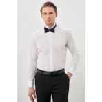 Beyaz Uzun Kol Düz Bez Ayağı Ata Yaka Cepsiz Pamuklu Basic Slim Fit Gömlek 1004250060_600