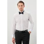 Beyaz Uzun Kol Düz Bez Ayağı Ata Yaka Cepsiz Pamuklu Basic Slim Fit Gömlek 1004250060