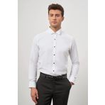 Beyaz Uzun Kol Kendinden Desenli Armürlü Ata Yaka Cepsiz Pamuklu Ceremony Slim Fit Gömlek 1004240331
