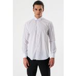 Beyaz Uzun Kollu Bez Ayağı Ata Yaka Cepsiz Pamuklu Damatlık Slim Fit Dar Kesim Gömlek 1004240214