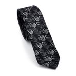 Beyaz ve Füme Şal Desenli Siyah Dokuma Kumaş Mendilli Slim Fit Kravat // SDK-240806 SDK240806