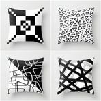 Beyaz ve Siyah Modern Yastık Kılıfları 4'lü Set 80 cm x 80 cm Kare Keten Minder Görünmez Fermuarlı Çift Taraflı Baskılı Dekoratif Yastıklar İç ve Dış Mekan Oturma Odası Dekoru için