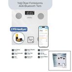 BEYAZ YAĞ ÖLÇER AKILLI BLUETOOTH CAM BASKÜL PİLLİ 180KG/50GR 26X26CM 8-KİŞİ HAFIZA LCD EKRAN ℃ GÖSTE