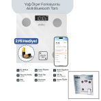 Beyaz Yağ Ölçer Akıllı Bluetooth Cam Baskül Pilli 180Kg/50Gr 26X26cm 8-Kişi Hafıza Lcd Ekran ℃ Gösterge Sbs-4472 (5067)