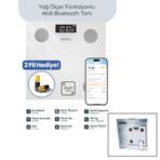 Beyaz Yağ Ölçer Akıllı Bluetooth Cam Baskül Pilli 180Kg/50Gr 26X26cm 8-Kişi Hafıza Lcd Ekran ℃ Gösterge Sbs-4472 .